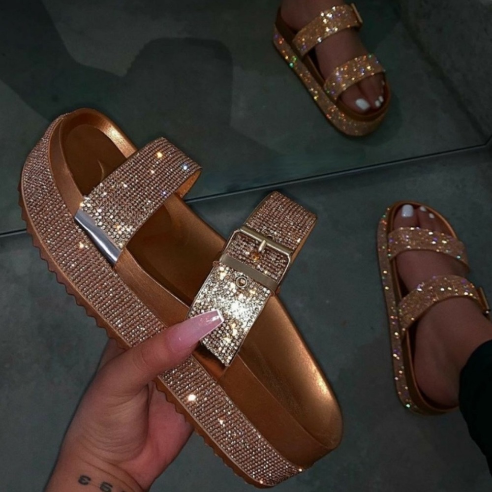 Restocked Amara Rosegold double band slide sandal